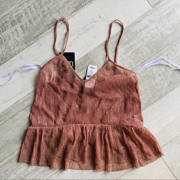 LF OneWay Lurex RoseGold Ruffle Sheer Cami Top NWT - Picture 8 of 11